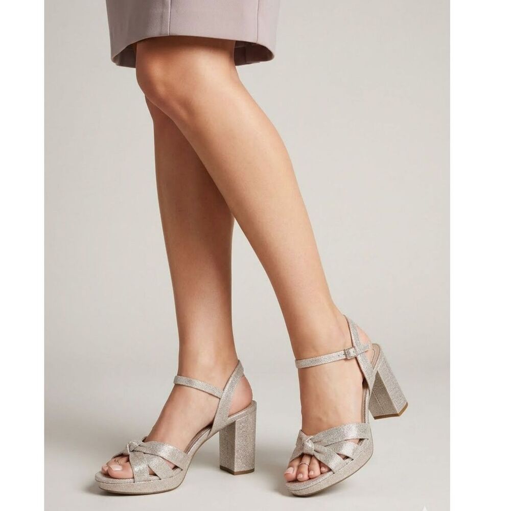 LifeStride Platform Sandals 8.5 Slingback Wedding Dressy Elegant Chic Gold Lucky